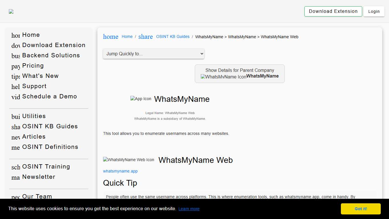 Forensic OSINT KB Article for WhatsMyName > WhatsMyName > WhatsMyName Web